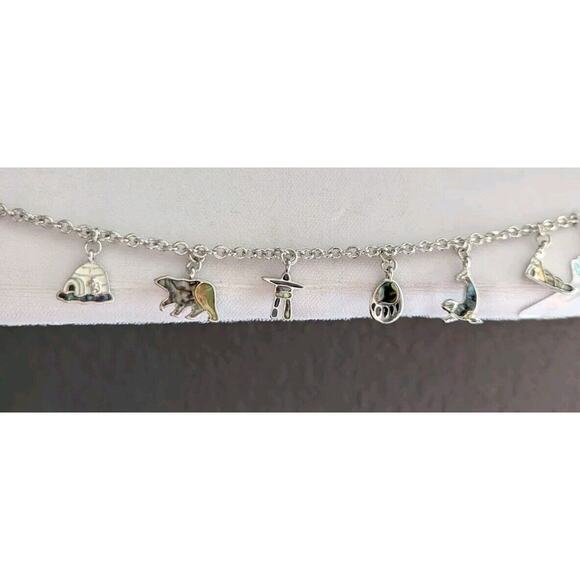 Vtg Storrs Glacier Pearl Abalone Animal Charm Bracelet Alaska Bear Igloo Silver - Picture 7 of 8